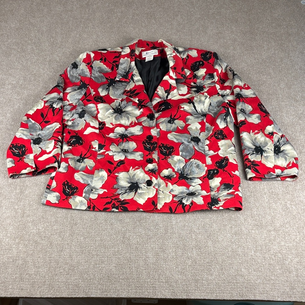 DA-RUE for Draper's & Damon's Women's Floral Red/Black/White Blazer Size 14